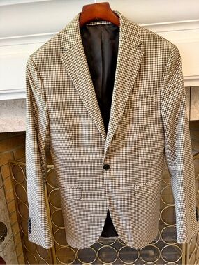 Topman Black & Beige Houndstooth Sport Coat